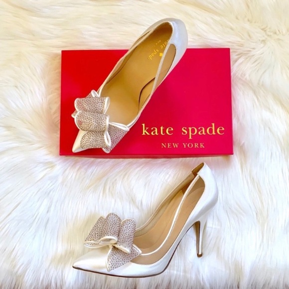 kate spade Shoes - Kate Spade Lovely Ivory Satin Pointed Toe Bow Pump